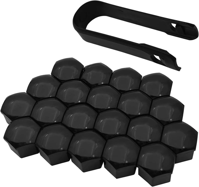 Bawkars 20 PCS Lug Nut Covers, 21mm Bolt Cover Caps with Removal Tool, Hexagonal Plastic Dustproof Wheel Nut Rim Cover, Universal for Most Cars Lug Nut Caps (Black #21mm) - Image 1